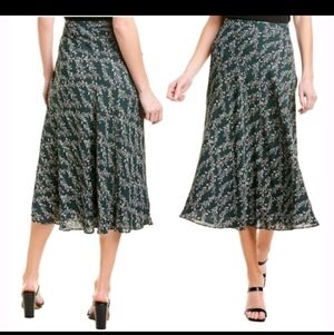 BCBG MAXAZRIA A-Line Midi Floral Skirt Womens S Spruce Green Wedding Guest